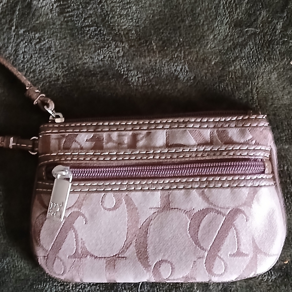 New York & Company Tan Wristlet with Logo Pattern